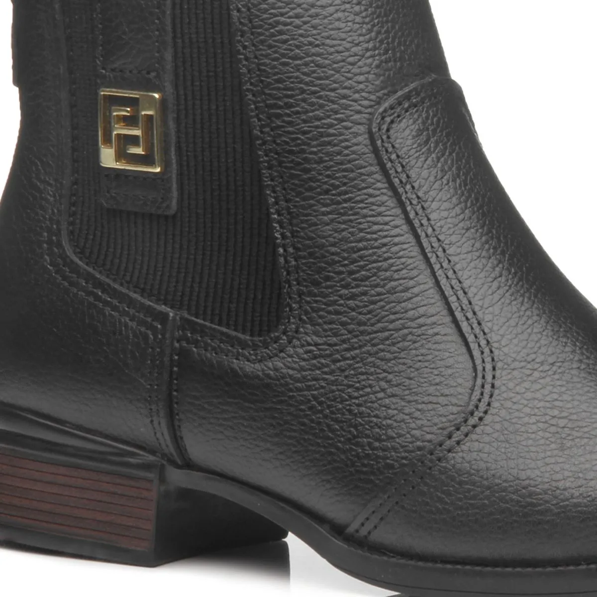 BOTA FEMININA COURO CALCE FACIL CANO CURT...